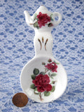 Royal Patrician Tea Bag Caddy Tea Scoop Burgundy Rose 2002 English Bone China