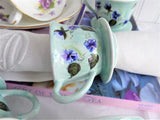 Teacup Shape Handpainted Violets Napkin Rings Set Of 4 Ceramic Birds Egg Blue Purple