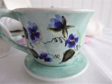 Teacup Shape Handpainted Violets Napkin Rings Set Of 4 Ceramic Birds Egg Blue Purple