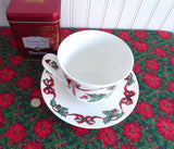 Christmas Ribbons Breakfast Size Cup And Saucer Roy Kirkham Holly Red Ribbons Bone China