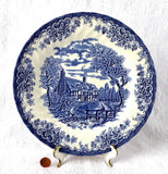 Plate Blue Transferware Queen's Brook Ironstone English Cottage Landscape