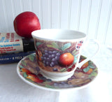 Classic Fruit Design Breakfast Size Cup And Saucer Roy Kirkham Bone China Apples Grapes