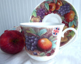 Classic Fruit Design Breakfast Size Cup And Saucer Roy Kirkham Bone China Apples Grapes