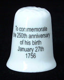 Thimble Mozart Anniversary 1756-2006 Bone China England Famous Composer Sewing