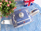 Sadler Teapot Queen Elizabeth 80th Birthday 2006 Boxed Blue White Platinum