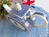 Sadler Teapot Queen Elizabeth 80th Birthday 2006 Boxed Blue White Platinum