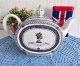 Sadler Teapot Queen Elizabeth 80th Birthday 2006 Boxed Blue White Platinum