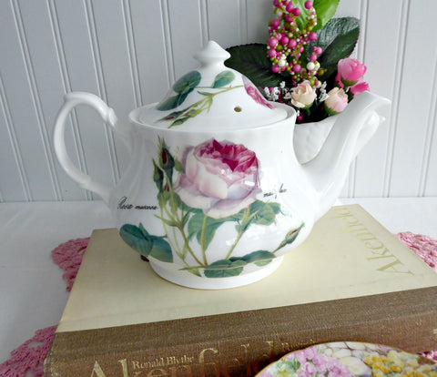 Pink Redoute Rose Teapot Roy Kirkham Botanical Names 6 Cups 40 Ounces