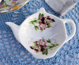 Teapot Shape Tea Bag Caddy Sweet Peas 2006 English Bone China