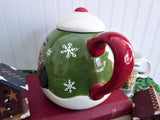 Debbie Mumm Christmas Winter Folk Art Teapot Bear Racoon Large Holiday Winter