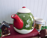 Debbie Mumm Christmas Winter Folk Art Teapot Bear Racoon Large Holiday Winter