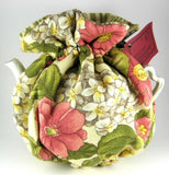 Padded Tea Cozy Reversible Peach Yellow Floral Striped Lining USA Handmade