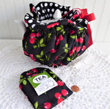 Tea Cozy And Tea Wallet Cherries Polka Dots Thistledown Cozies USA New Tags