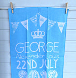 Tea Towel Birth Of Prince George To William Kate Blue And White 2013
