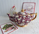 Sadler Teapot Holiday Chintz England Christmas 1995 Red Christmas Roses Holly