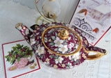 Sadler Teapot Holiday Chintz England Christmas 1995 Red Christmas Roses Holly