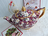 Sadler Teapot Holiday Chintz England Christmas 1995 Red Christmas Roses Holly