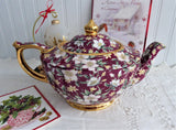 Sadler Teapot Holiday Chintz England Christmas 1995 Red Christmas Roses Holly