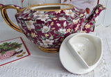 Sadler Teapot Holiday Chintz England Christmas 1995 Red Christmas Roses Holly