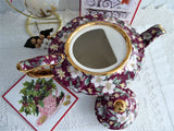 Sadler Teapot Holiday Chintz England Christmas 1995 Red Christmas Roses Holly