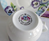 Pansy Garden Breakfast Size Cup And Saucer Roy Kirkham Blue Purple Pansies Bone China