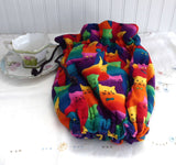 Colorful Cats Tea Cozy Padded Purple Cord And Purple lining USA Handmade