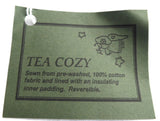 Fall Tea Cozy Padded Green Cord And lining USA Handmade Pumpkins Apples Reversible