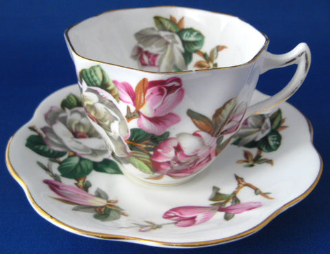Rosina Cup And Saucer Pink And White Azaleas 1950s English Bone China - Antiques And Teacups - 1
