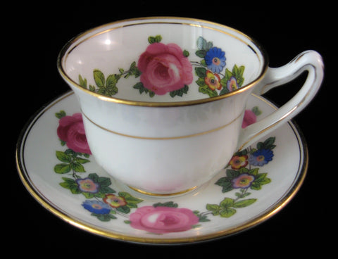 Gorgeous Cup And Saucer Paragon Pink Roses Floral Demi Queen Mary Warrant 1930s
