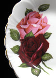 Bowl Candy Dish Pink Burgundy Roses Oval Dish Jam Candy 1950s Windsor England