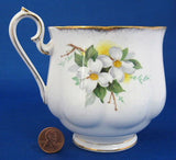 Mug Royal Albert White Dogwood Vintage Bone China 1960s Brushed Gold Trim - Antiques And Teacups - 2