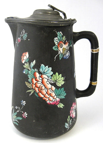 English Arts And Crafts Jug Pewter Lid English Mid Victorian Floral Pitcher 1880s - Antiques And Teacups - 1