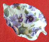 Leaf Shape Tea Bag Caddy Violet Chintz England Bone China Royal Patrician - Antiques And Teacups - 1