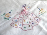 Crinoline Lady Tea Cloth Tablecloth England Embroidered Linen 30 Inch Bridge Tea Party 1940s
