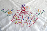 Crinoline Lady Tea Cloth Tablecloth England Embroidered Linen 30 Inch Bridge Tea Party 1940s
