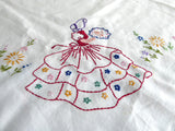 Crinoline Lady Tea Cloth Tablecloth England Embroidered Linen 30 Inch Bridge Tea Party 1940s