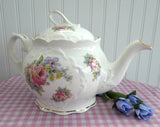 Large Teapot Olympian Rose Royal Patrician English Bone China 8 Cups Mixed Floral - Antiques And Teacups - 2