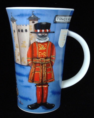 Dunoon Tall Mug London England Beefeater Bobby Piccadilly Stoneware Artist Kate Mawdsley - Antiques And Teacups - 1