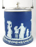 Wedgwood Dark Blue Jasperware Dip Biscuit Jar Flange Base Classical 1870s - Antiques And Teacups - 1