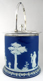 Wedgwood Dark Blue Jasperware Dip Biscuit Jar Flange Base Classical 1870s - Antiques And Teacups - 4