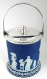 Wedgwood Dark Blue Jasperware Dip Biscuit Jar Flange Base Classical 1870s - Antiques And Teacups - 2