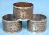 Edwardian Napkin Rings Set Of 3 Engraved English Silverplate 1900-1910 - Antiques And Teacups - 1