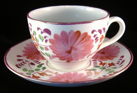 Cup And Saucer Copper Luster Floral1920s Reissue Of 1870s Pattern Allertons - Antiques And Teacups - 1