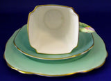 Teacup Trio Royal Standard Art Deco Flower Handle Green 1930s Cup And Saucer With Plate - Antiques And Teacups - 3