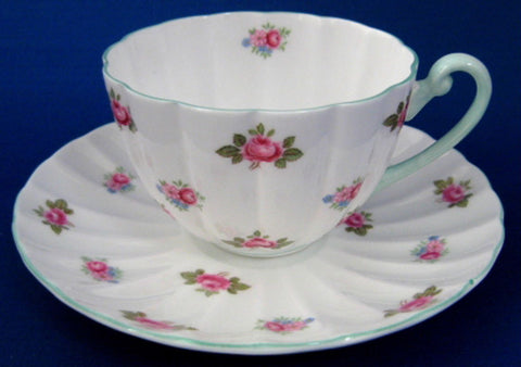 Shelley Cup And Saucer Rosebud Chintz Ludlow  Pale Green Trim - Antiques And Teacups - 1