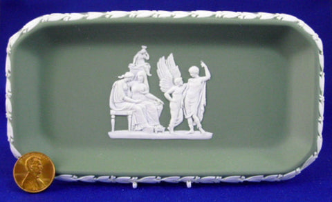 Wedgwood Green Jasperware Pen Tray Icarus Deadalus 1960s Spoon Tray - Antiques And Teacups - 1