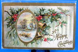 A Happy Christmas Postcard Embossed Unused Holly Snow 1905 Snow Scene Holly Poem