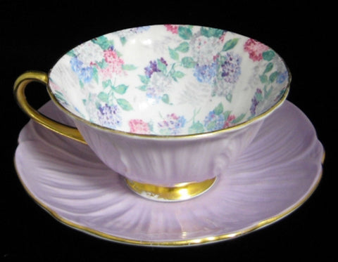 Shelley Summer Glory Chintz Footed Oleander Cup And Saucer Mauve Burnished Gold - Antiques And Teacups - 1