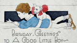 Birthday Greetings To A Good Little Boy And Dog 1920s Poem Ephemera Birthday Card Hand Colored - Antiques And Teacups - 2