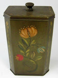 Tole Tea Caddy Tea Tin Hand Painted Penn Dutch Floral 1930-1940s USA - Antiques And Teacups - 1